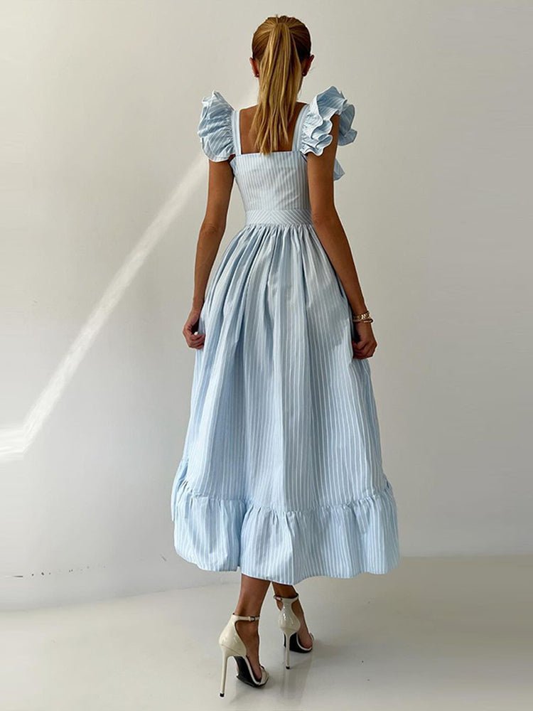 Flounce Sleeve Striped Maxi Dress - HalleBeauty